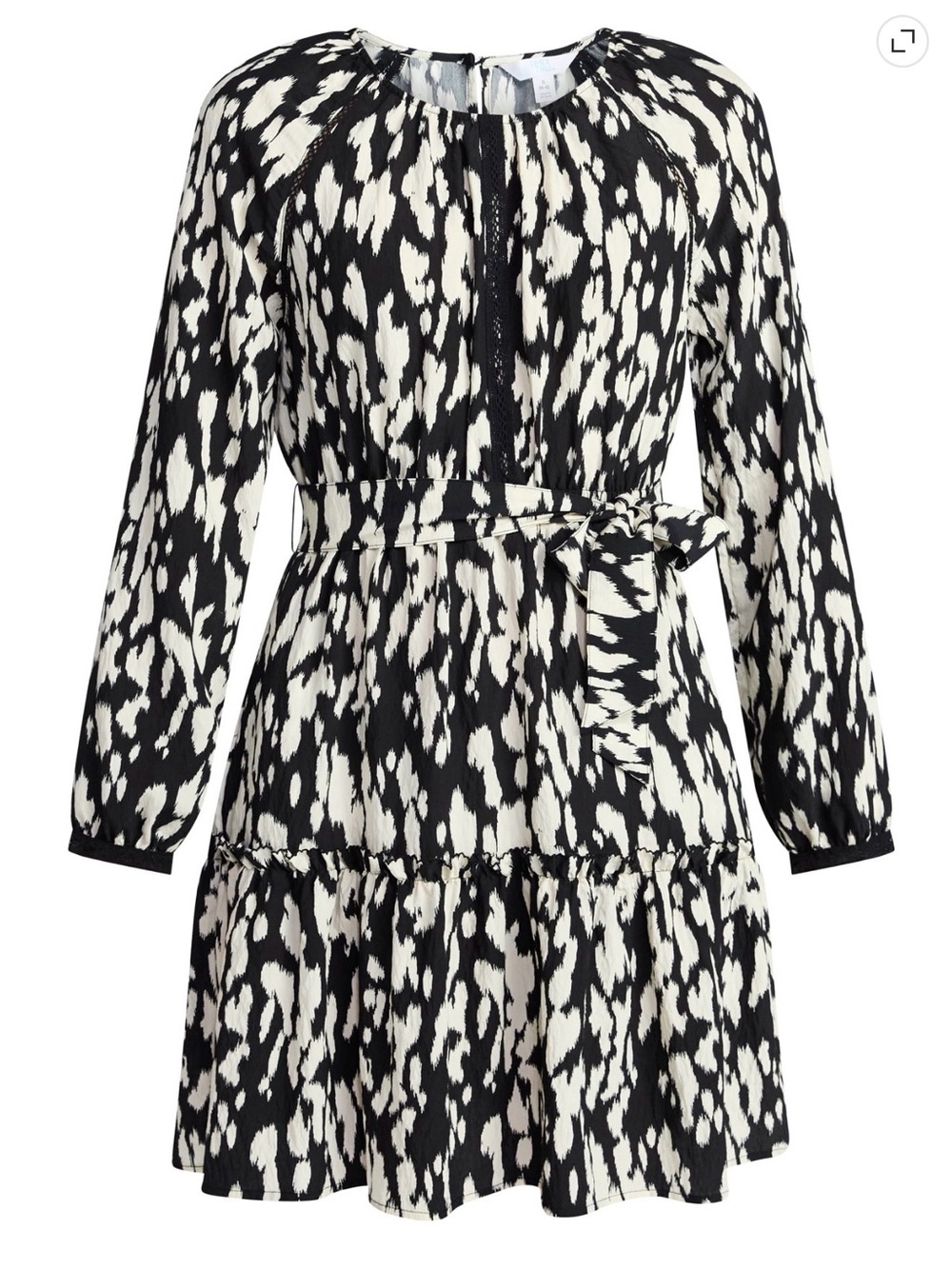 Time and Tru Black & White Printed Tie-Waist Dress